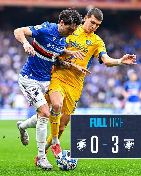 Sampdoria perdió 3 a 0 con Frosinone el último fin de semana.
