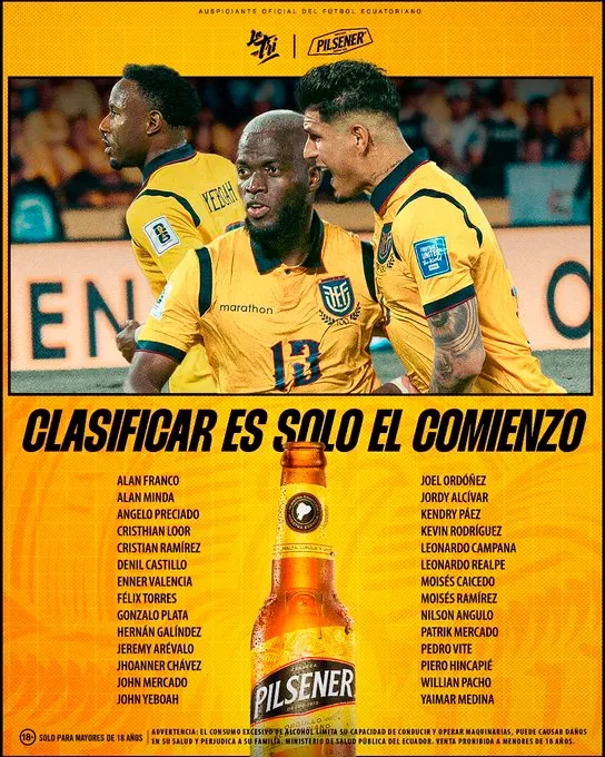 Los convocados de la Selección de Ecuador. (Foto: @LaTri)