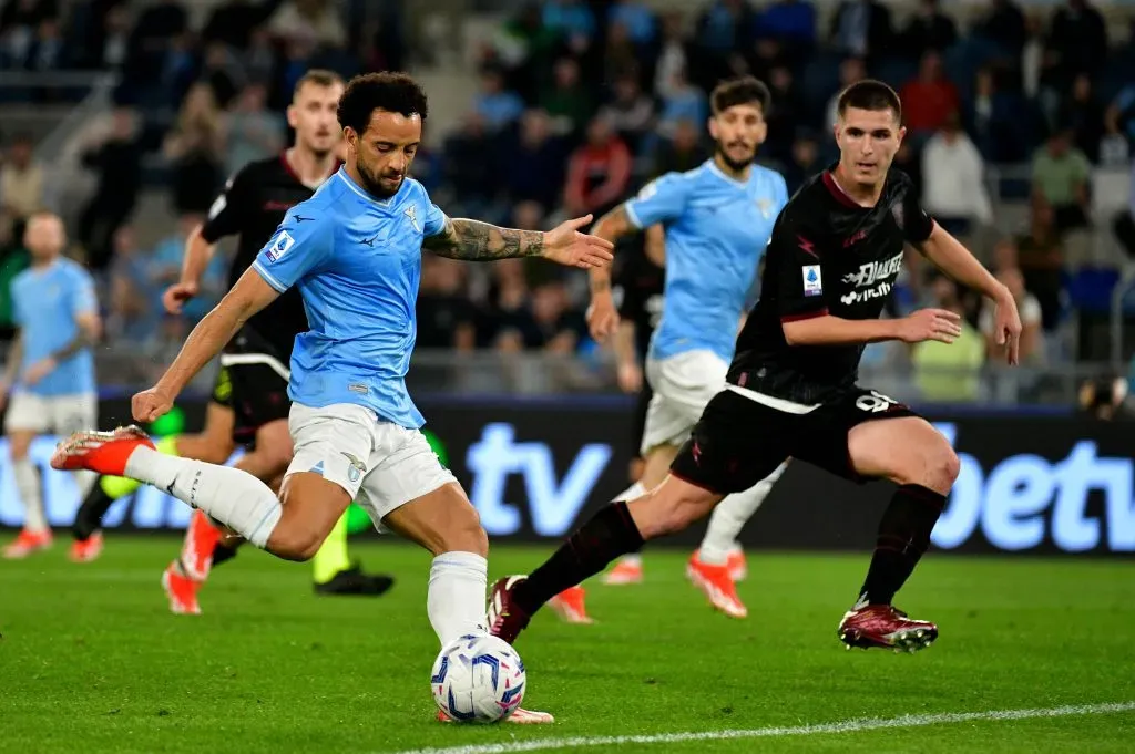 ROME, ITALY – APRIL 12: Felipe Anderson of SS Lazio scores a third goal during the Serie A TIM match between SS Lazio and US Salernitana at Stadio Olimpico on April 12, 2024 in Rome, Italy. (Photo by Marco Rosi – SS Lazio/Getty Images)