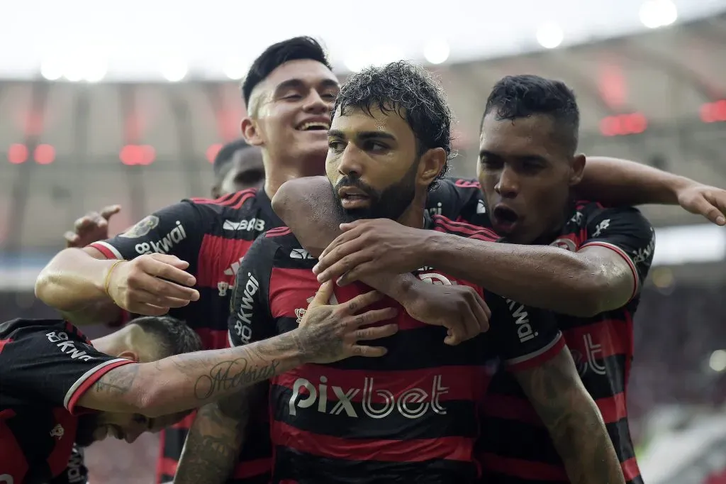Atletas do Flamengo comemorando o gol contra o Flamengo. Foto: Alexandre Loureiro/AGIF