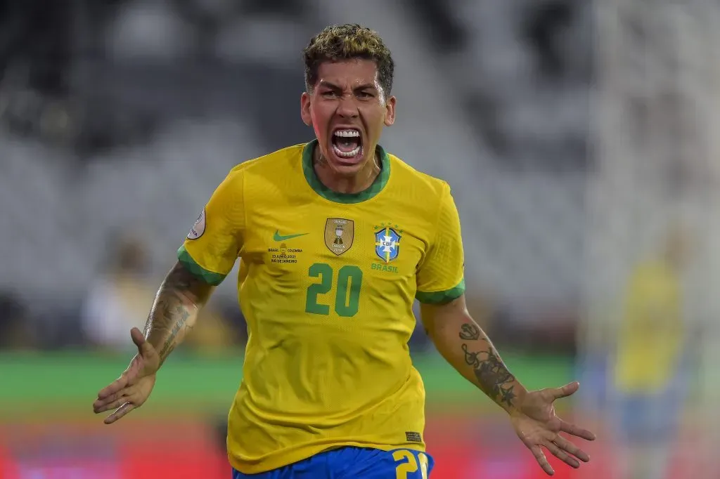 Roberto Firmino jogador do Brasil comemora seu gol durante partida contra o Colombia no estadio Engenhao pelo campeonato Copa America 2021. Foto: Thiago Ribeiro/AGIF