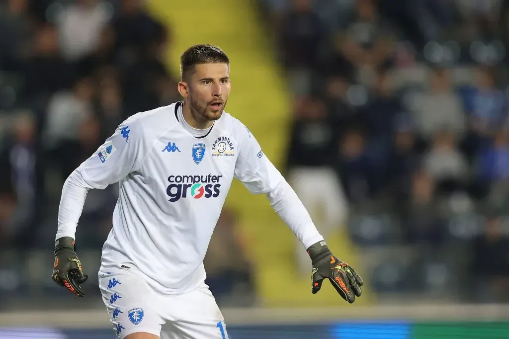 EMPOLI, ITALY – MAY 22: Guglielmo Vicario goalkeeper of Empoli FC reacts during the Serie A match between Empoli FC and Juventus at Stadio Carlo Castellani on May 22, 2023 in Empoli, Italy. (Photo by Gabriele Maltinti/Getty Images)