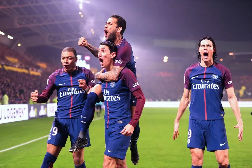 Di María y Cavani junto a Mbappé y Dani Alves en el PSG (Imago).