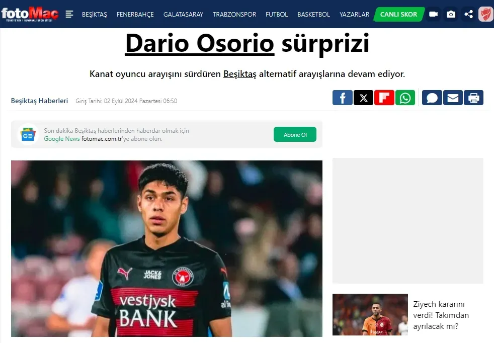 La información desde Turquía sobre Darío Osorio (Captura)
