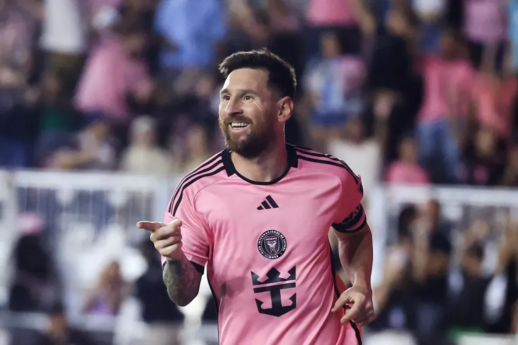 Lionel Messi, del Inter de Miami, celebra su gol contra el New England Revolution (Getty Images).