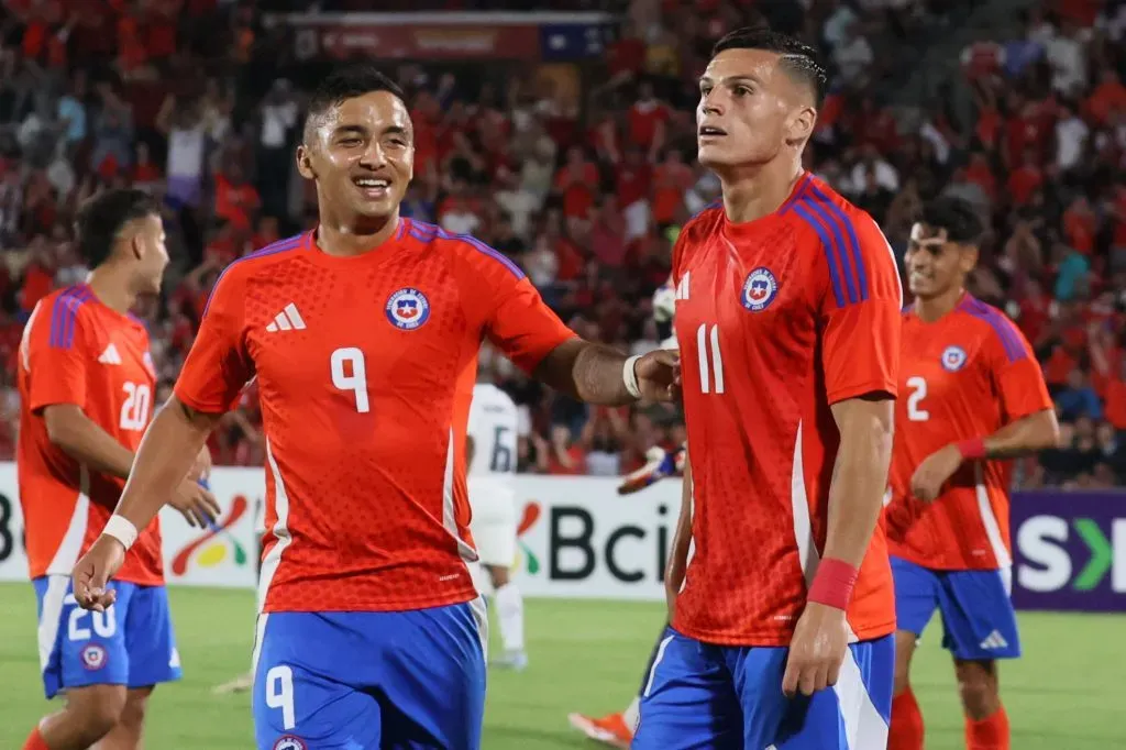 Nicolás Guerra celebró sus tres goles por la selección chilena. Foto: Dragomir Yankovic/Photosport