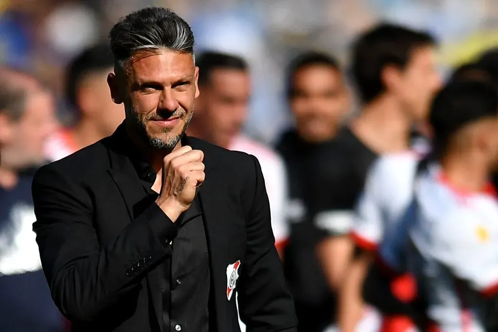 Martín Demichelis celebra la victoria ante Boca que le permitió cortar una racha de siete partidos sin sumar de a tres como visitante.