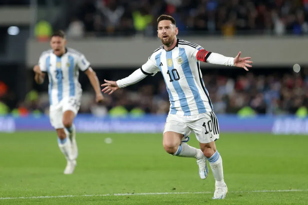 Lionel Messi festejando su gol a Ecuador en el Monumental. // Getty