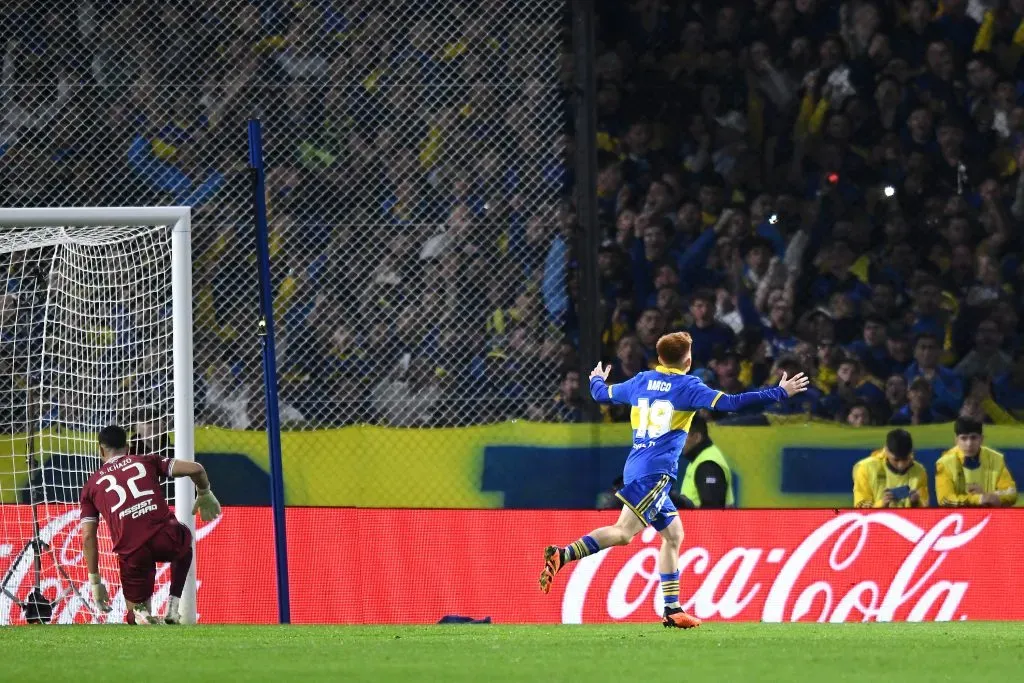 Valentín Barco festeja el gol que le dio la clasificación a Boca a los cuartos de final de la Copa Libertadores. (Foto: Getty).