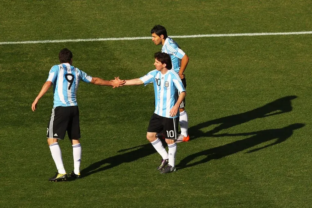 Messi, Higuaín y Agüero en Sudáfrica 2010. (Foto: Getty)