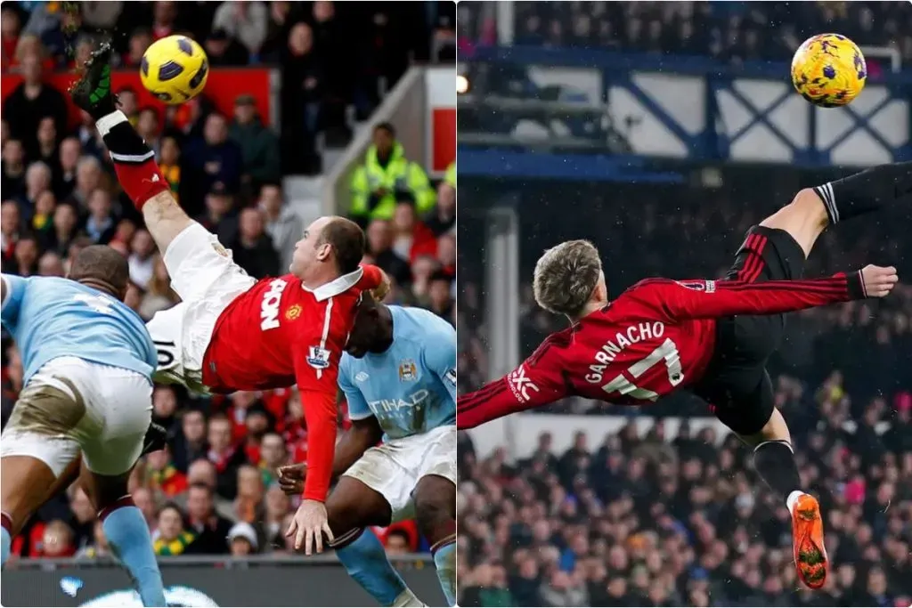 Los goles de Rooney y Garnacho tienen muchas similitudes.