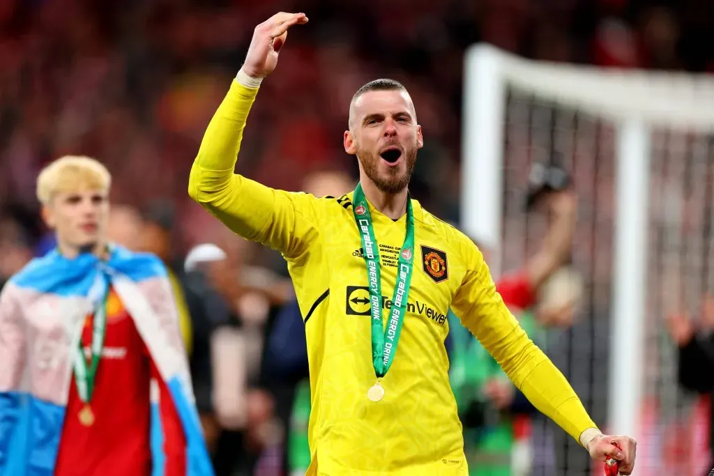 26th February 2023 Wembley Stadium, London, England Carabao League Cup Final Football, Manchester United, ManU versus Newcastle United David De Gea of Manchester Utd celebrates after they win the EFL Cup PUBLICATIONxNOTxINxUK ActionPlus12481640 ShaunxBrooks