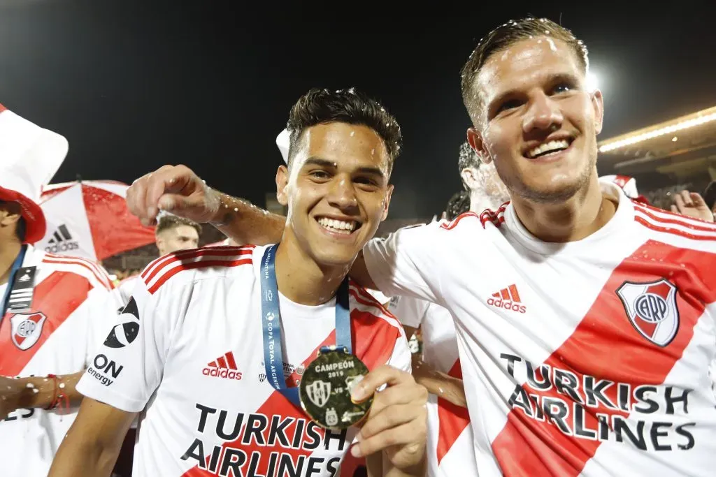 Ferreira celebra la Copa Argentina 2019 junto a Bruno Zuculini. (Foto: Getty).