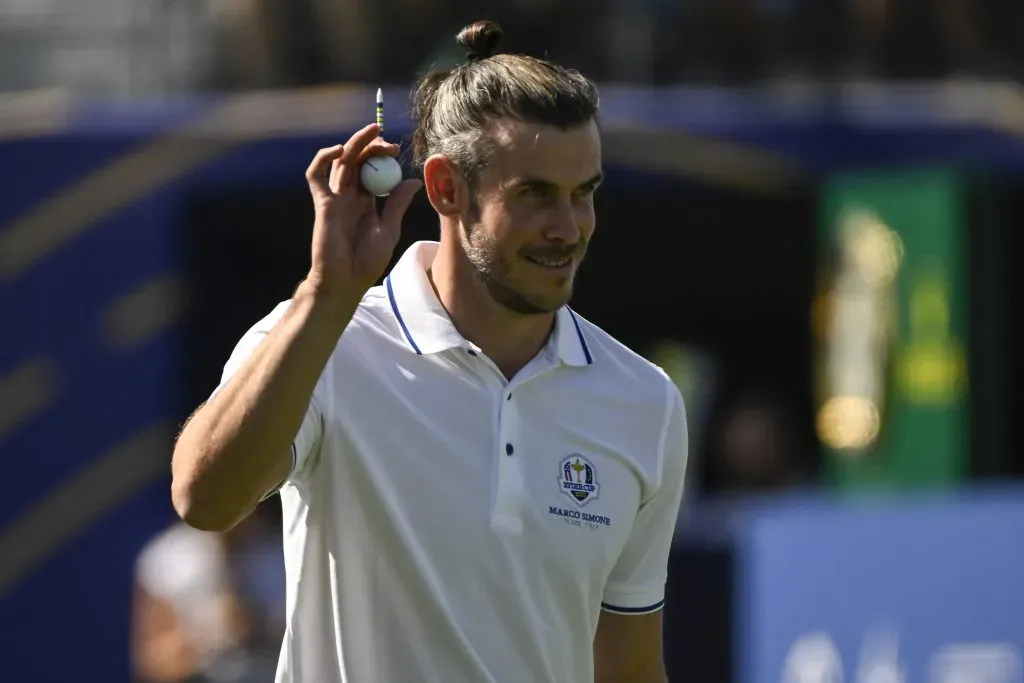 Former Welsh footballer Gareth Bale during the All stars match played ahead of the 44th Ryder Cup 2023 at Marco Simone Golf and Country Club in Rome, Italy, September 27th, 2023. andreaxstaccioli