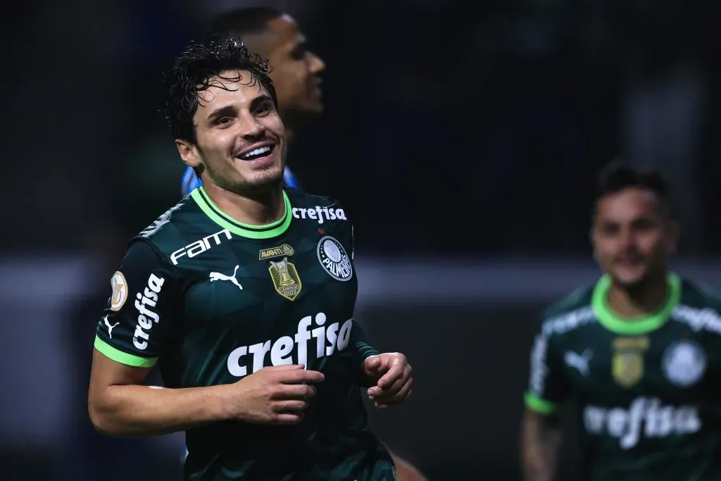 SP – SAO PAULO – 10/05/2023 – BRASILEIRO A 2023, PALMEIRAS X GREMIO – Raphael Veiga jogador do Palmeiras comemora seu gol durante partida contra o Gremio no estadio Arena Allianz Parque pelo campeonato BRASILEIRO A 2023. Foto: Ettore Chiereguini/AGIF