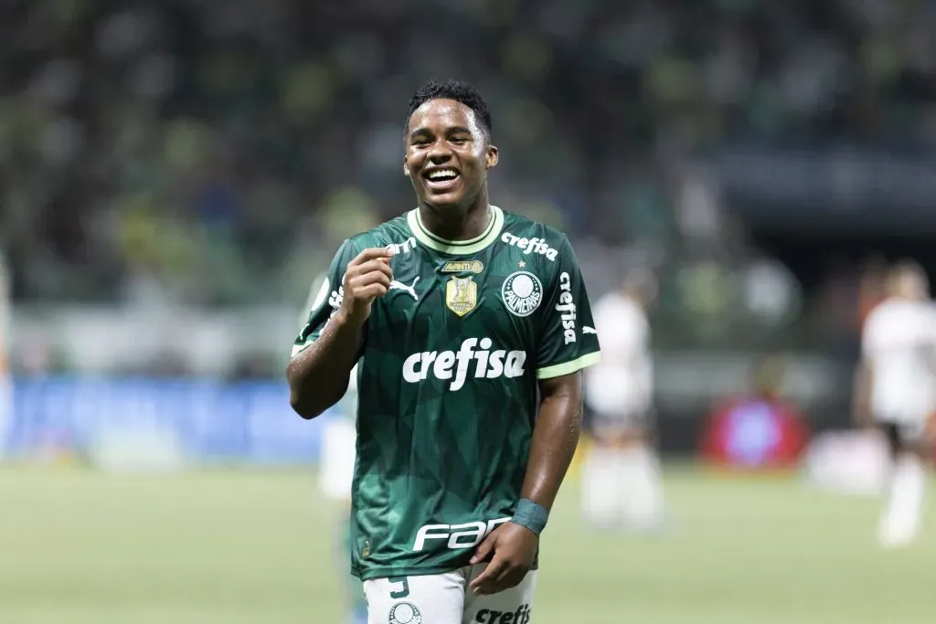 Endrick jogador do Palmeiras comemora gol. Foto: Abner Dourado/AGIF