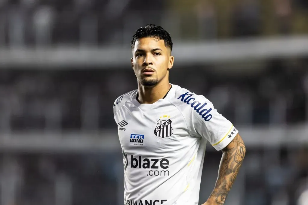 Marcos Leonardo jogador do Santos durante partida pelo Brasileiro A 2023. Foto: Abner Dourado/AGIF
