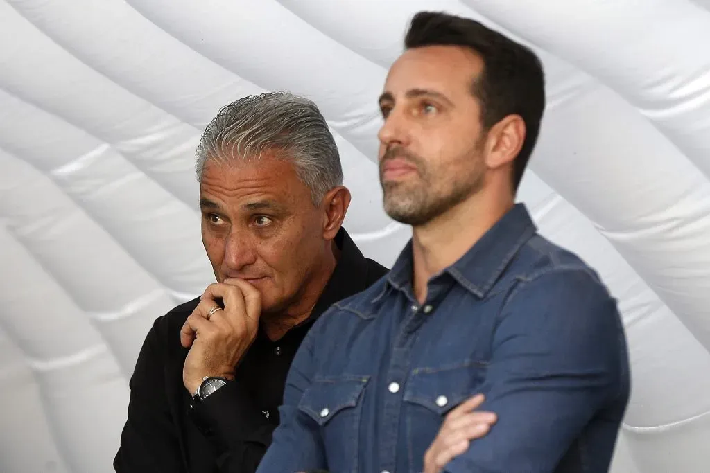 Edu Gaspar e Tite juntos, em 2016, na época em que trabalharam no Corinthians. Foto:Daniel Vorley/AGIF.