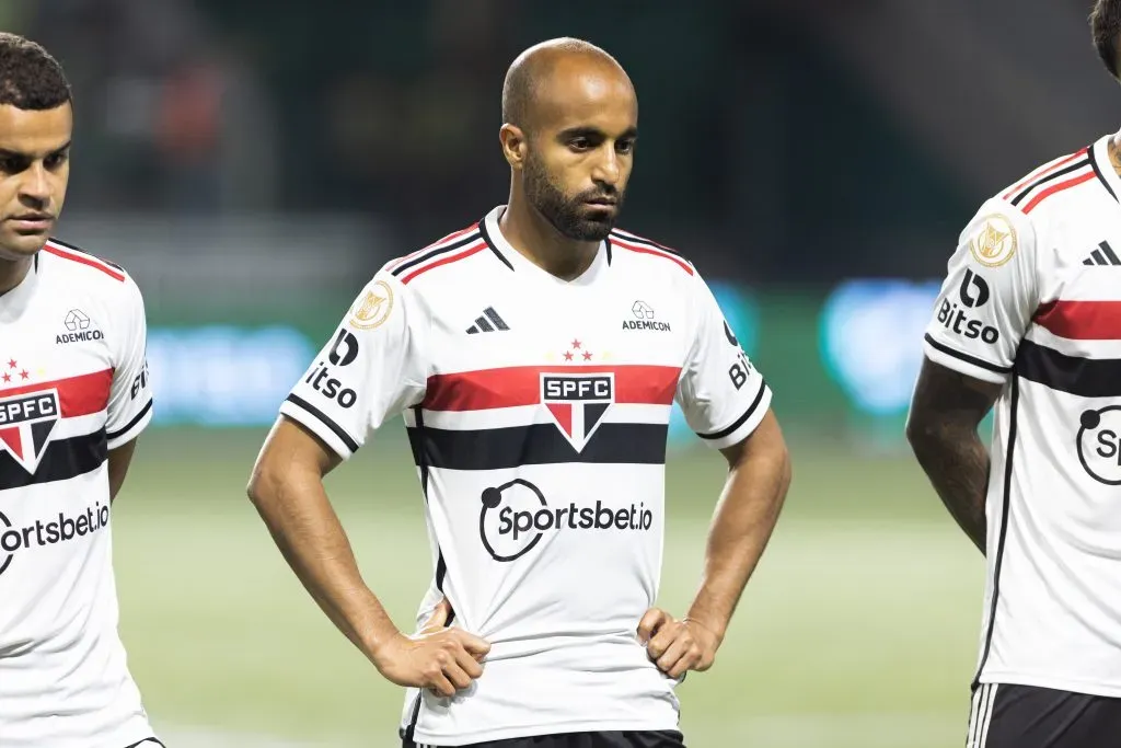 SP – SAO PAULO – 25/10/2023 – BRASILEIRO A 2023, PALMEIRAS X SAO PAULO – Lucas Moura jogador do Sao Paulo durante partida contra o Palmeiras no estadio Arena Allianz Parque pelo campeonato Brasileiro A 2023. Foto: Abner Dourado/AGIF