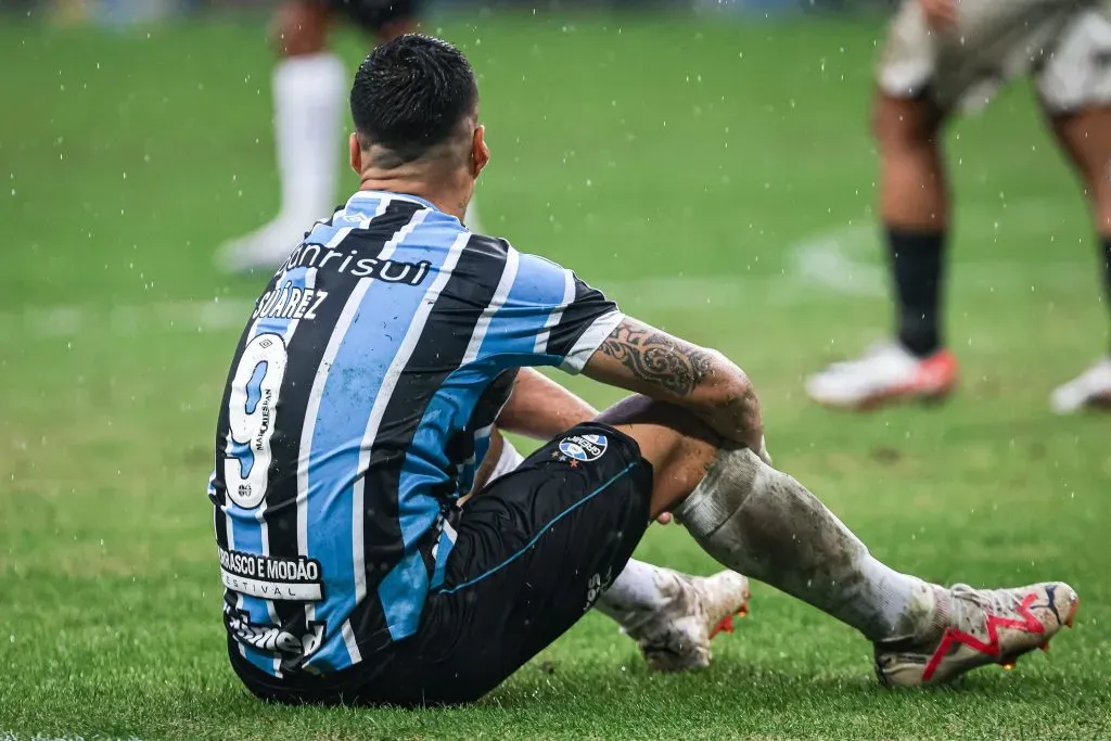 Luis Suarez jogador do Gremio lamenta durante partida contra o Corinthians no estadio Arena do Gremio pelo campeonato Brasileiro A 2023. Maxi Franzoi/AGIF