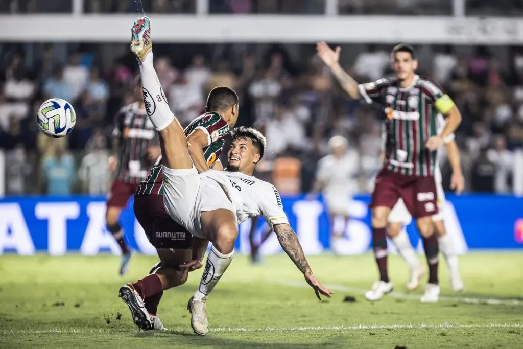 Marcos Leonardo, jogador do Santos, durante partida contra o Fluminense na Vila Belmiro pelo Campeonato Brasileiro – Foto: Abner Dourado/AGIF