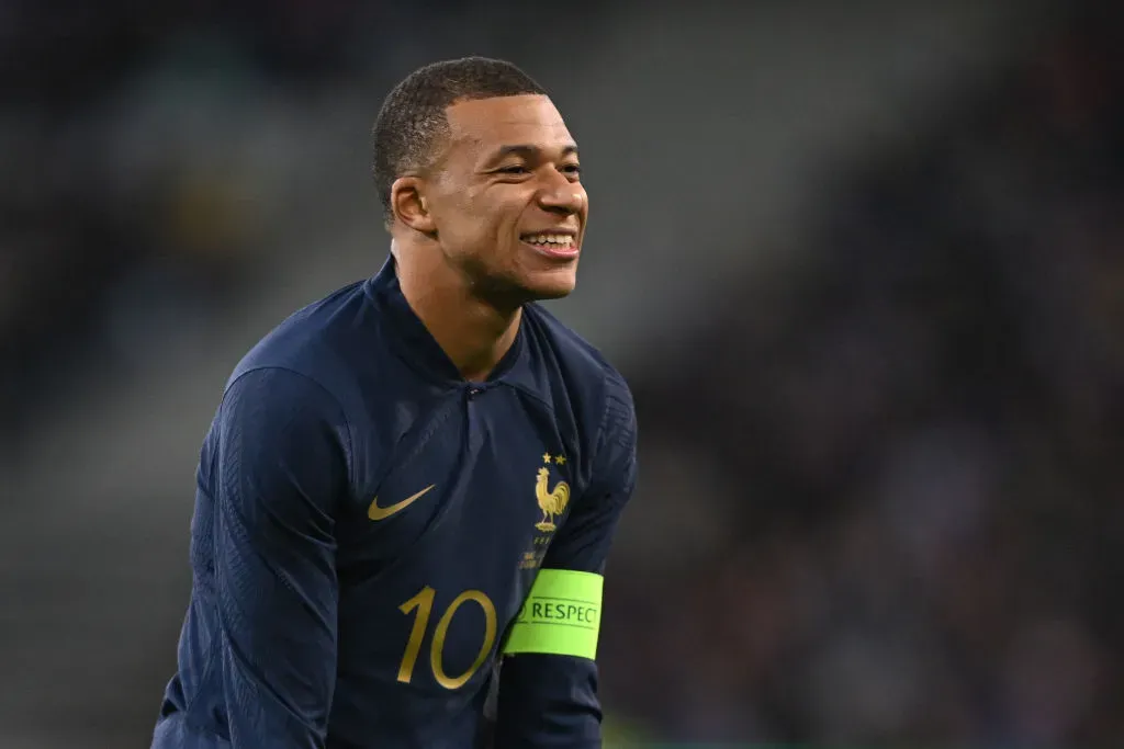 LILLE,  – OCTOBER 17: Kylian Mbappe of  reacts during the International Friendly match between  and Scotland at Decathlon Arena on October 17, 2023 in Lille, . (Photo by Mike Hewitt/Getty Images)