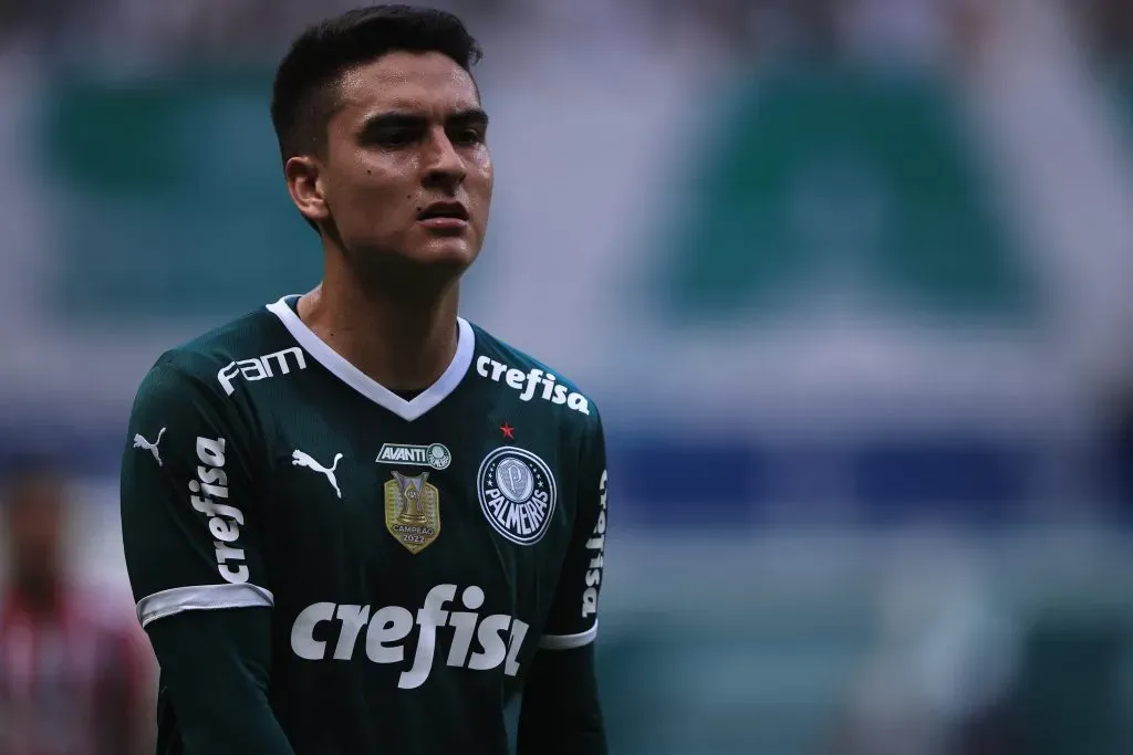 Atuesta jogador do Palmeiras durante partida contra o Sao Paulo no estadio Arena Allianz Parque pelo campeonato Paulista 2023. Foto: Ettore Chiereguini/AGIF