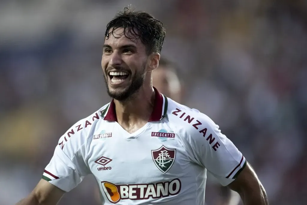 Martinelli jogador do Fluminense comemora gol de Jhon Arias durante partida contra o Madureira no estadio Kleber Andrade pelo campeonato Carioca 2023. Foto: Jorge Rodrigues/AGIF
