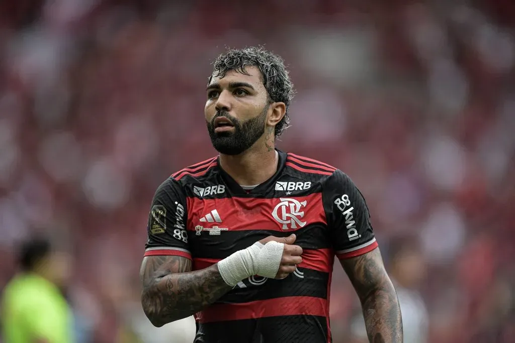 Gabriel jogador do Flamengo comemora seu gol durante partida contra o Atlético-MG Maracanã pela Copa Do Brasil 2024. Foto: Thiago Ribeiro/AGIF