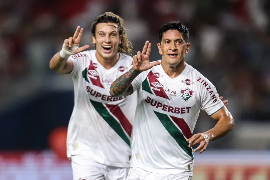 German Cano comemora seu gol com Augustin Cannobio. Foto: Reprodução/Fluminense F.C/X
