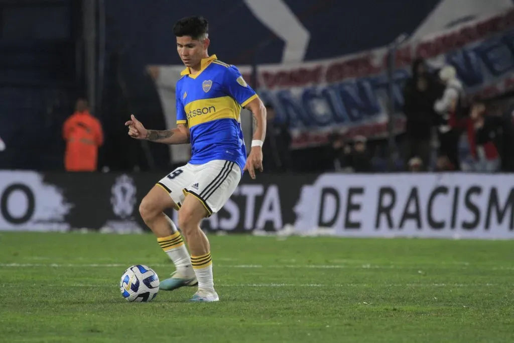 Jorman Campuzano de Boca Juniors en el Gran Parque Central ante Nacional por la Copa Libertadores 2023. Foto: Imago.