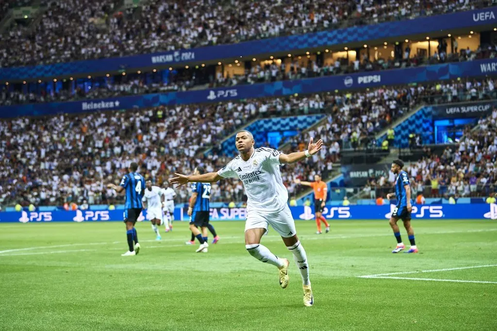 Kylian Mbappé celebra el gol contra el Atalanta en la Supercopa de Europa. (Photo by Adam Nurkiewicz/Getty Images)