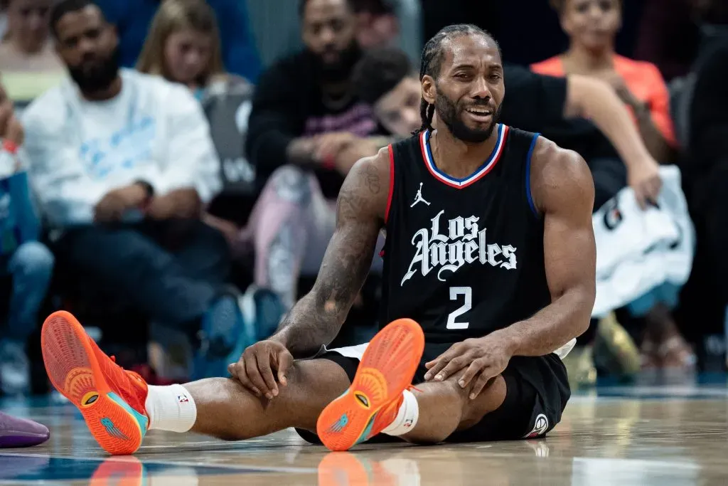 Kawhi Leonard #2 of the LA Clippers reacts in the third quarter during their game against the Charlotte Hornets. Jacob Kupferman/Getty Images