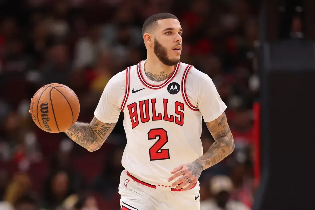 Lonzo Ball #2 of the Chicago Bulls dribbles up the court against the Cleveland Cavaliers during the second half of a preseason game. Michael Reaves/Getty Images