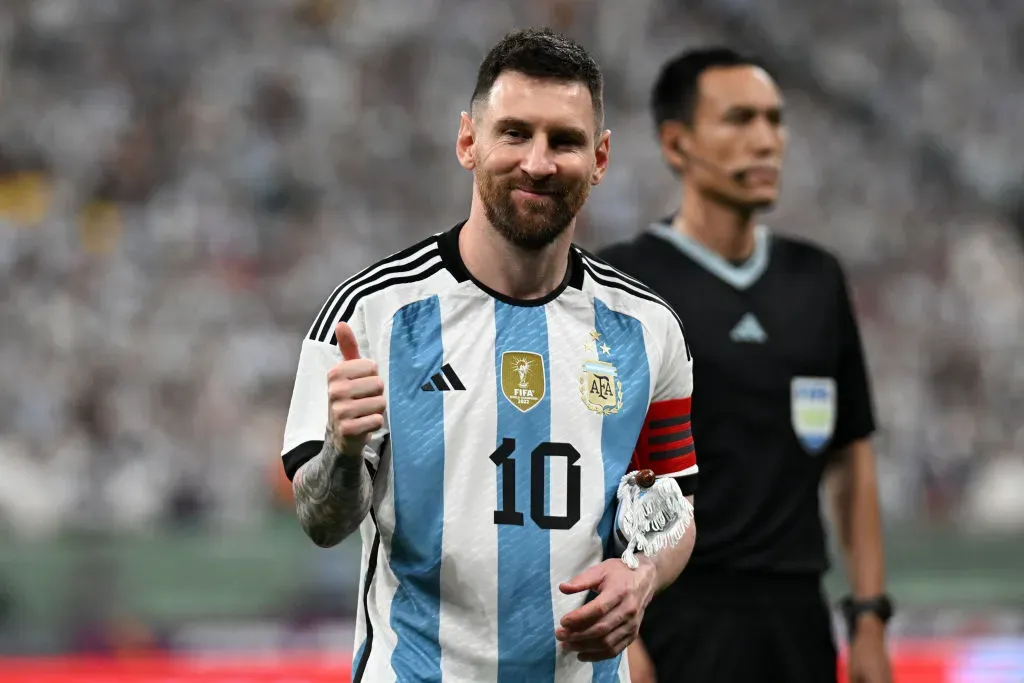 BEIJING, CHINA – JUNE 15: Lionel Messi of Argentina thumbs up prior to the international friendly match between Argentina and Australia at Workers Stadium on June 15, 2023 in Beijing, China. (Photo by Di Yin/Getty Images)