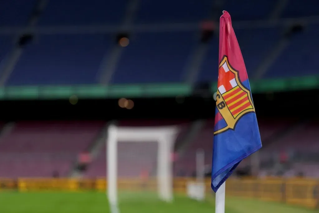 BARCELONA, SPAIN – MARCH 19: A detailed view of a FC Barcelona corner flag is seen prior to the LaLiga Santander match between FC Barcelona and Real Madrid CF at Spotify Camp Nou on March 19, 2023 in Barcelona, Spain. (Photo by Angel Martinez/Getty Images)