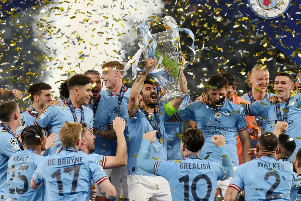 ISTANBUL, TURKEY – JUNE 10: Ilkay Guendogan of Manchester City lifts the UEFA Champions League trophy after the team’s victory during the UEFA Champions League 2022/23 final match between FC Internazionale and Manchester City FC at Atatuerk Olympic Stadium on June 10, 2023 in Istanbul, Turkey. (Photo by David Ramos/Getty Images)