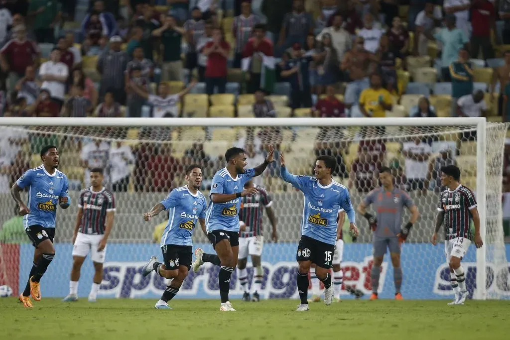 RIO DE JANEIRO, BRAZIL – JUNE 27: Brenner (C) of Sporting Cristal celebrates with teammate Jesús Castillo after scoring the team’s first goal during a Copa CONMEBOL Libertadores 2023 Group D match between Fluminense and Sporting Cristal at Maracana Stadium on June 27, 2023 in Rio de Janeiro, Brazil. (Photo by Wagner Meier/Getty Images)