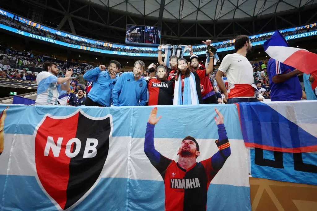 LUSAIL CITY, QATAR – DECEMBER 18: Argentina fans show their support with a banner of Lionel Messi prior to the FIFA World Cup Qatar 2022 Final match between Argentina and France at Lusail Stadium on December 18, 2022 in Lusail City, Qatar. (Photo by Catherine Ivill/Getty Images)