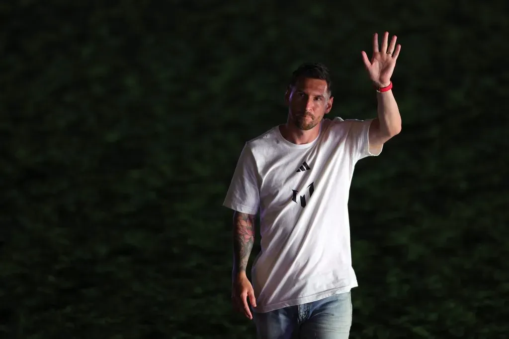 Lionel Messi en su presentación en Inter Miami. Getty Images.