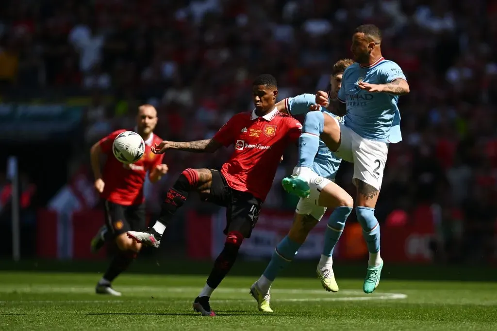 Kyle Walker es el rival más difícil para Rashford (Photo by Mike Hewitt/Getty Images)