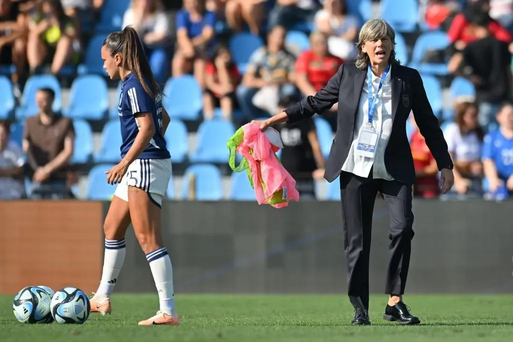 FERRARA, ITALY – JULY 01: Milena Bertolini head coach of Italy  looks on during the Women´s International Friendly match between Italy and Morocco at Stadio Paolo Mazza on July 01, 2023 in Ferrara, Italy. (Photo by Alessandro Sabattini/Getty Images)