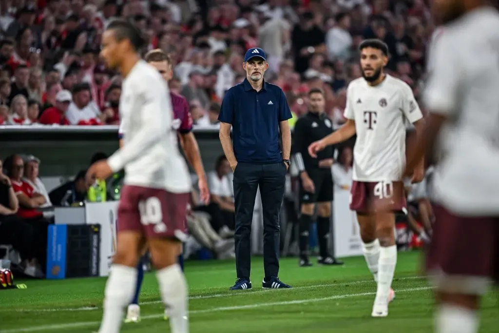 MUNICH, GERMANY – AUGUST 12: Coach Thomas Tuchel of FC Bayern München reacts during the DFL Supercup 2023 match between FC Bayern München and RB Leipzig at Allianz Arena on August 12, 2023 in Munich, Germany. (Photo by Daniel Kopatsch/Getty Images)