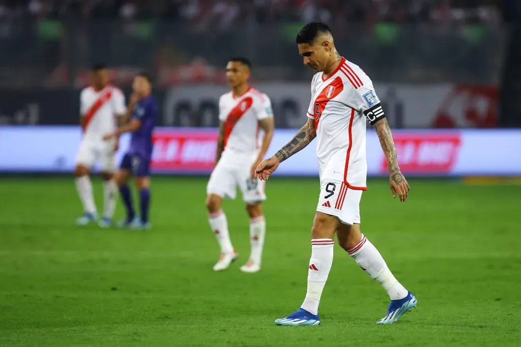 LIMA, PERU – OCTOBER 17: Paolo Guerrero of Peru reacts during a FIFA World Cup 2026 Qualifier match between Peru and Argentina at Estadio Nacional de Lima on October 17, 2023 in Lima, Peru. (Photo by Leonardo Fernandez/Getty Images)