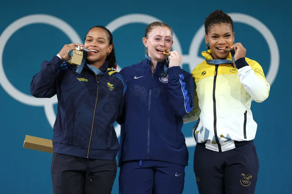 Podio olímpico halterofilia 71kg JJOO París 2024. Foto: Getty.