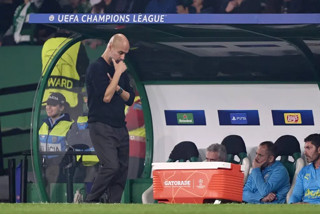 Pep Guardiola en la dura derrota 4 a 1 del Manchester City ante el Sporting de Lisboa.