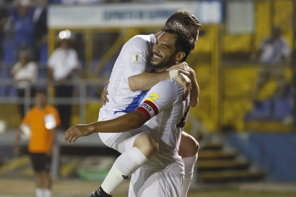 Guatemala’s Carlos Ruiz, right, celebrates with a teammate after scoring against the United States.