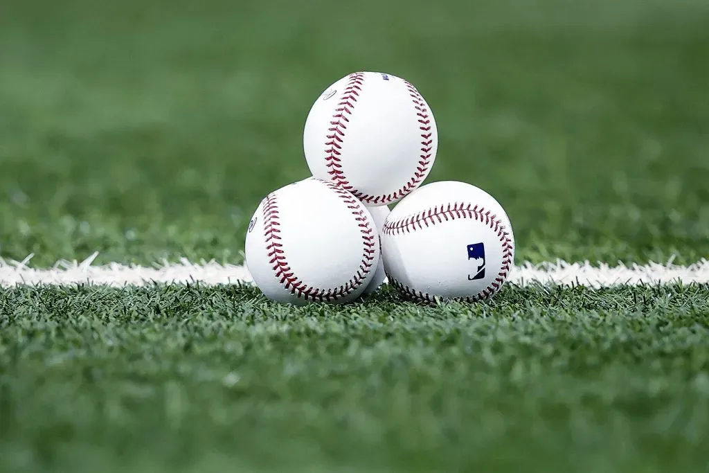 ARLINGTON, TEXAS – MAY 17: A view of baseballs on the turf before the Texas Rangers take on the New York Yankees at Globe Life Field on May 17, 2021 in Arlington, Texas. (Photo by Tom Pennington/Getty Images)