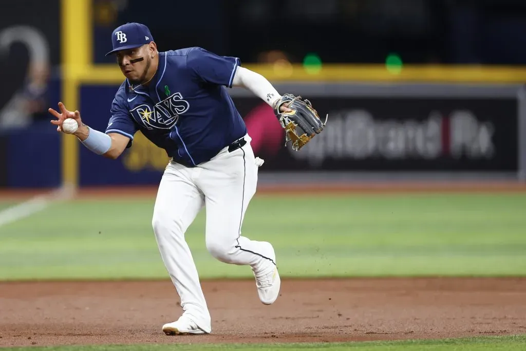 Isaac Parede suma porcentaje de fildeo de .960 como 3B titular titular de los Rays este 2024 (Getty Images)