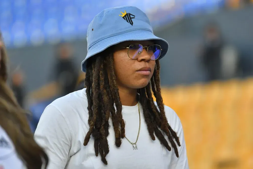 Mia Fishel durante el partido de la jornada 1 del torneo Apertura 2023 con Tigres Femenil. Foto: Imago7